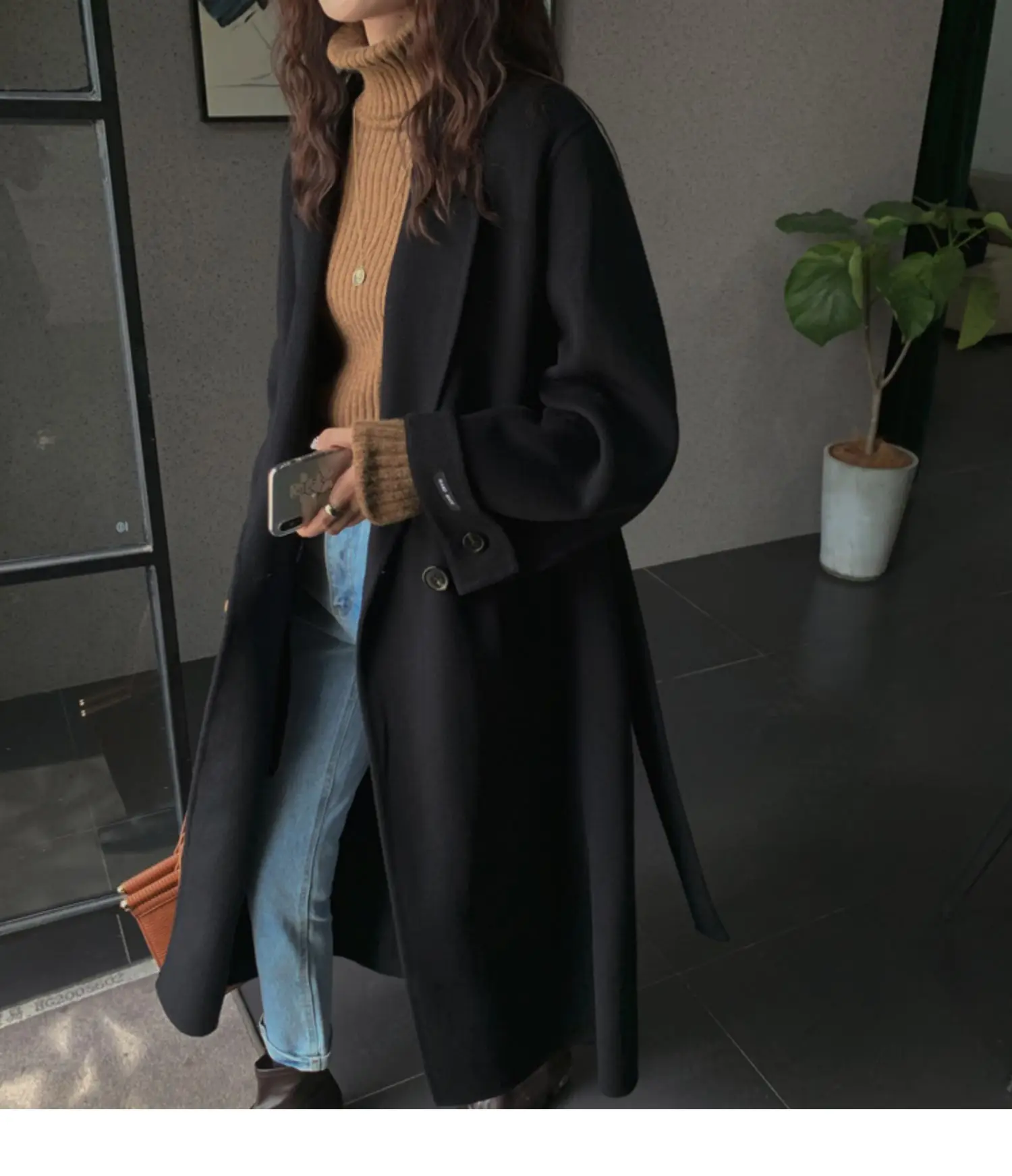 Women Overcoat Outwear Coat Korean Winter Long Loose Cardigans Lace Up Full Sleeve Manteau Femme