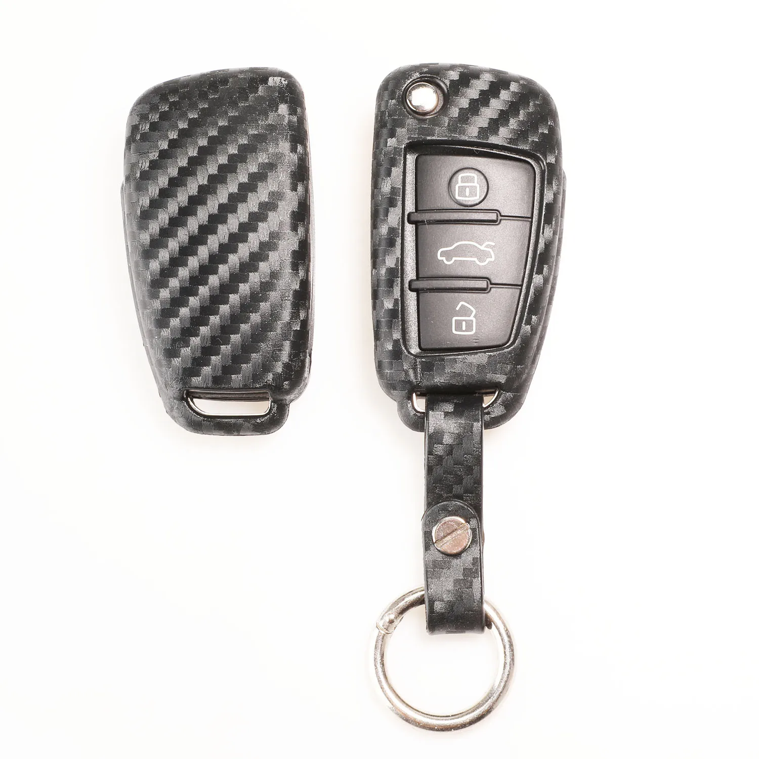Jingyuqin 10p 3 кнопки из углеродного волокна Паттен Для Audi S Line A1 A2 A3 TT Q3 R8 S6 S7 SQ5 RS5 Foding Flid ключ чехол - Название цвета: with keychain