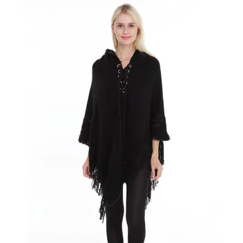 

Solid color Female Knitted wool Batwing Sleeve Jumper Poncho And Capes Tassel Elegant Scarf Shawl Blanket Shawl шарф женский