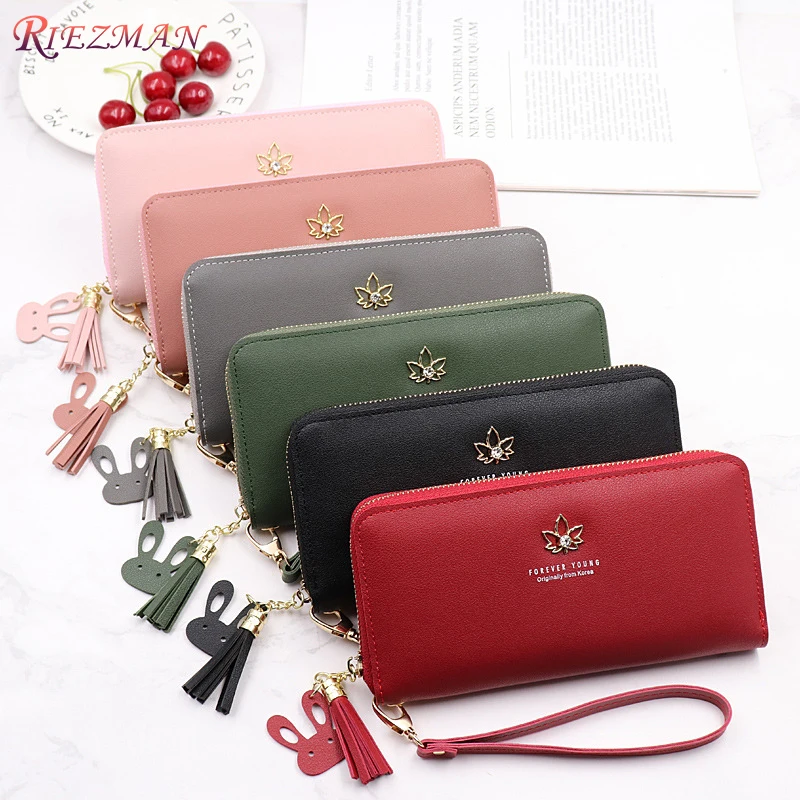 

RIEZMAN Fashion Flower Women Wallet Wrist Handle Phone Case Long Section Money Pocket Pouch Handbag Women's Purse Card Holders
