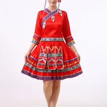 Синий красный женский Hmong китайский национальный традиционный одежда Tujia Hmong Miao платье Одежда для танцев сценические костюмы