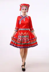 Синий красный женский Hmong китайский национальный традиционный одежда Tujia Hmong Miao платье Одежда для танцев сценические костюмы