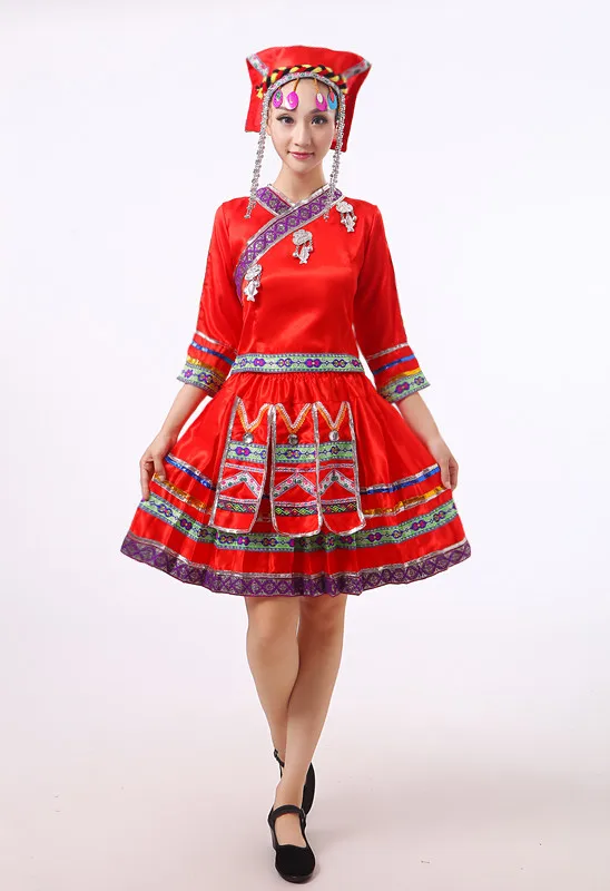 Синий красный женский Hmong китайский национальный традиционный одежда Tujia Miao