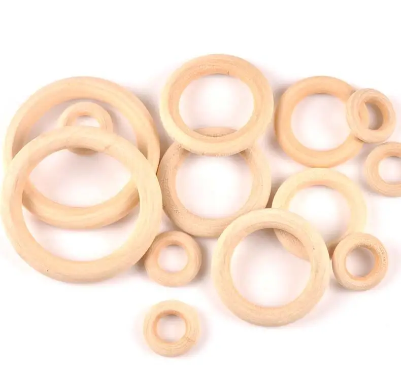 

10pcs/lot Natural Wood Circle DIY Crafts Embellishment Wooden Ring Children Kids Teething Wooden Ornaments