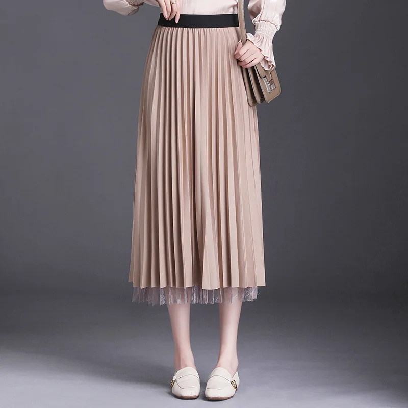 

Double Sided Wear Autumn Winter Women Skirt 2020 Long Pleated Skirts Womens Saias Midi Faldas Vintage Lace Skirt