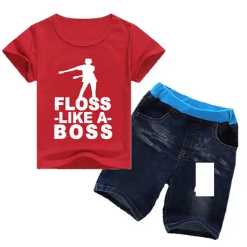 

2-16Y Summer Cartoon Floss Like A Boss Tshirt Shorts Denim Pants Sport Suit Children Clothing Boys Baby Kids Jeans Clothes Sets