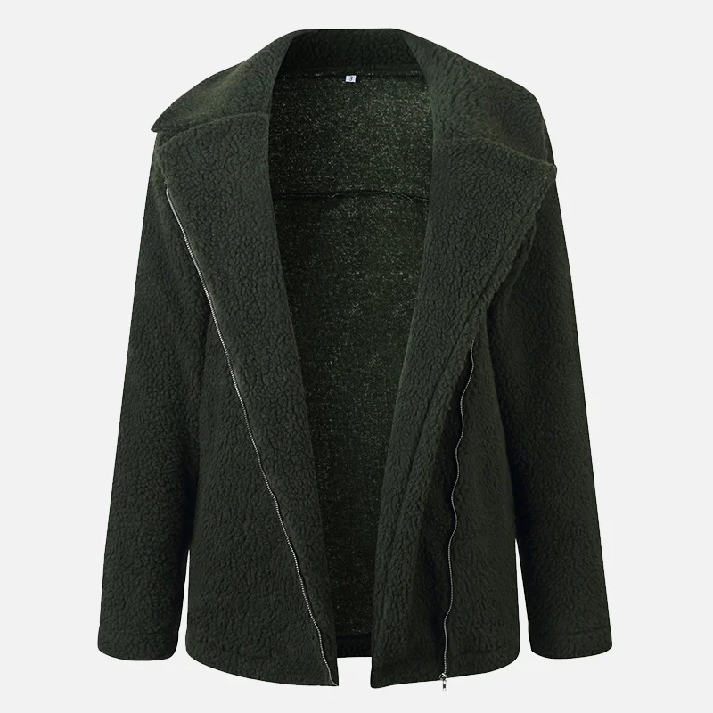 Осенняя куртка-кардиган из искусственного меха женская зимняя куртка из овечьей шерсти с отложным воротником на молнии женские пальто новая уличная женская верхняя одежда - Цвет: Армейский зеленый