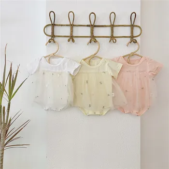 

Infant Baby Bodysuit Princess Dress Newborn Baby Clothes Short Sleeve Skirt Embroidered Mesh Dress Bodysuit