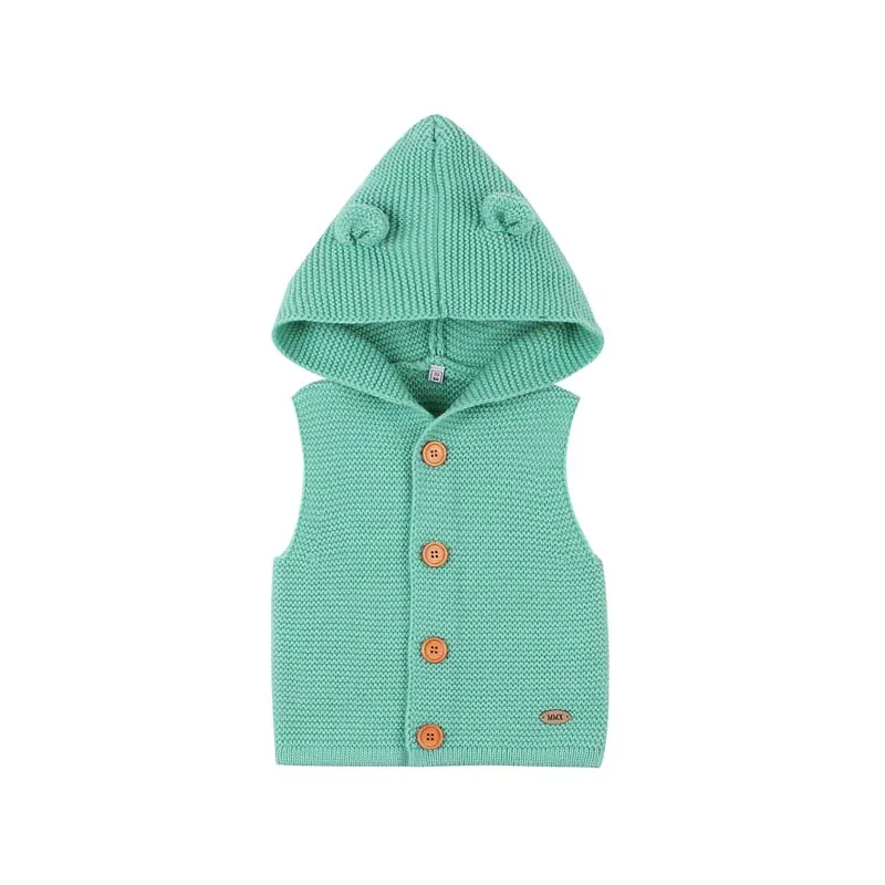 Весенне-осенняя верхняя одежда для малышей; одежда для маленьких девочек и мальчиков; Однотонный вязаный жилет; топы без рукавов с капюшоном; пальто; одежда; свитер - Цвет: Зеленый