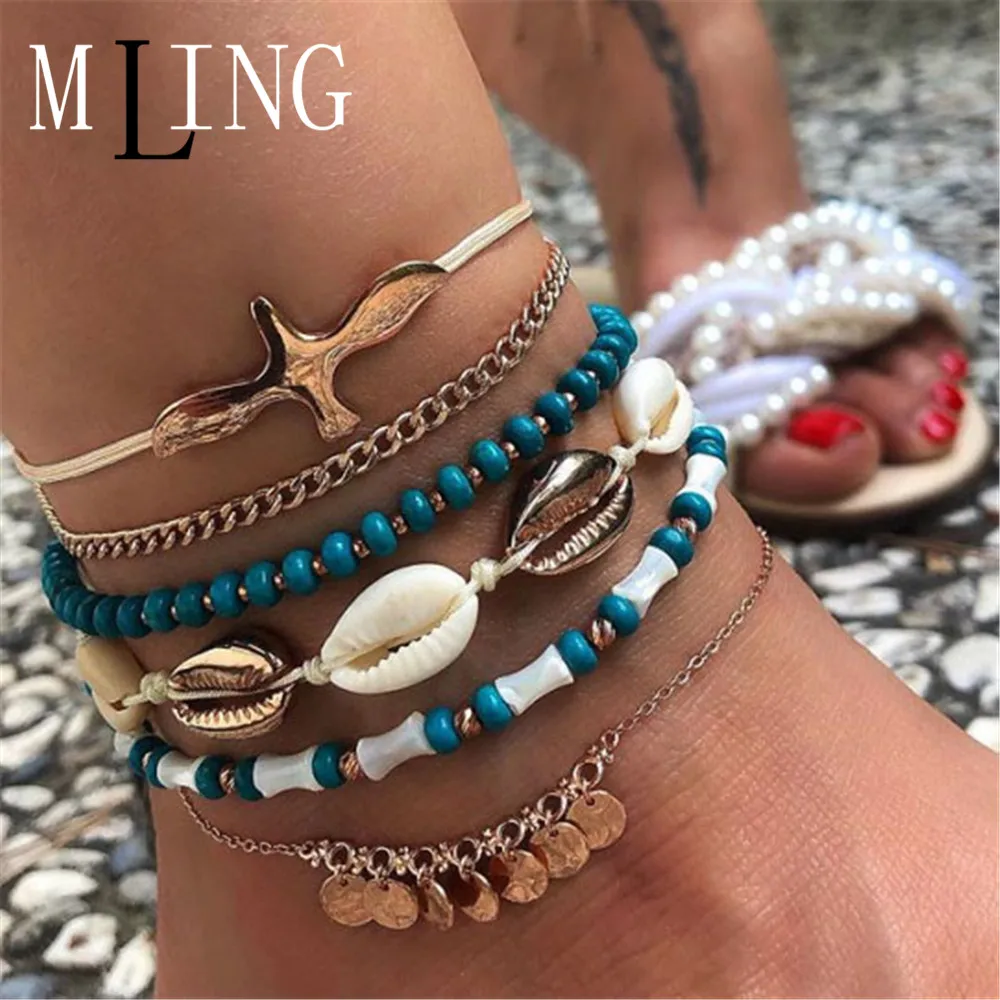 Женский винтажный многослойный браслет на ногу из бисера MLING 6 шт./партия |