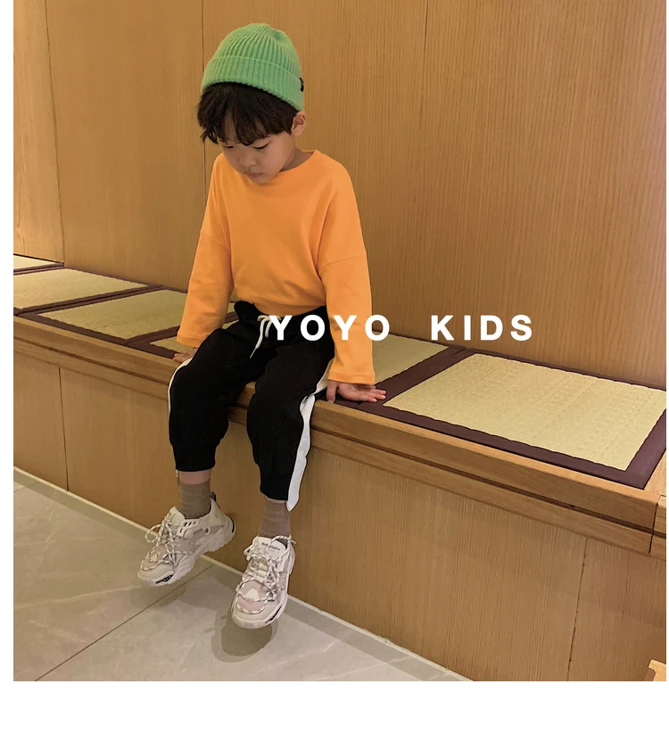 Children Autumn New Boys Pants Baby Girls Side Strip Sports Casual Cotton Pants Kids Drawstring Cotton Loose Trousers