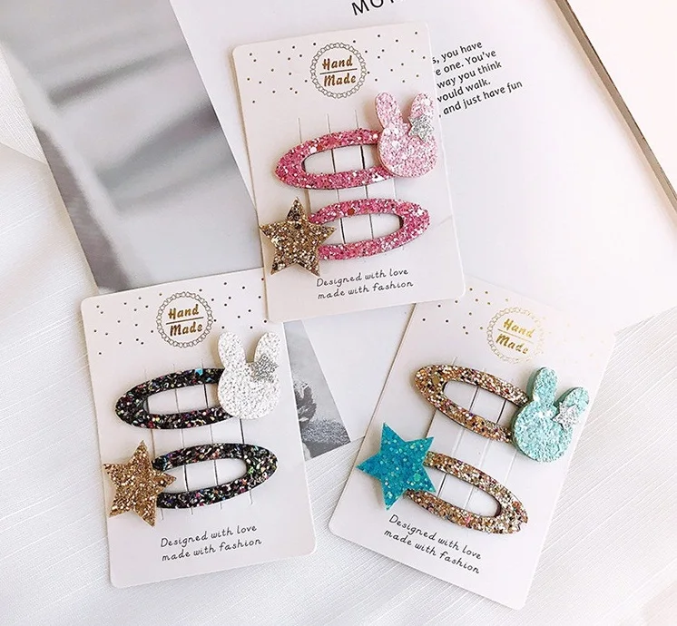 

Модные милые блестящие заколки-кролики Boutique ins 12 комплектов, однотонные заколки-пряжки в виде кролика со звездами, головные уборы принцессы, аксессуары для волос