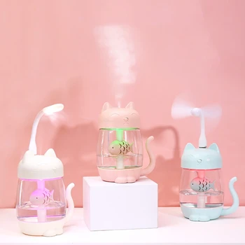 

3 in 1 USB Cat-Shape Air Humidifier Ultrasonic Cool-Mist Adorable Mini Humidifier With LED Light for Home office