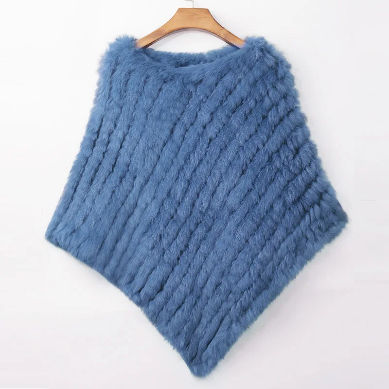 Ethel Anderson меховой пуловер для женщин, вязаный натуральный кроличий мех, пончо, накидки, женские вязаные накидки из натурального меха, треугольные шали, куртки - Цвет: 14 Haze Blue