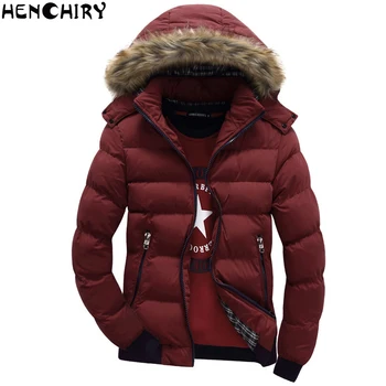 

HENCHIRY Men Jacket Winter New Male Casual Hooded Outwears Coat Warm Fur Parka Overcoat Men's Solid Thick Fleece Zipper Jackets