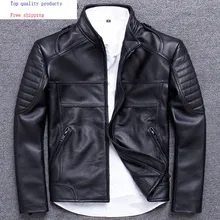 Новинка, мужская куртка из натуральной кожи, Байкерская мотоциклетная куртка из коровьей кожи, весенне-осенняя куртка из воловьей кожи 1820 KJ3211