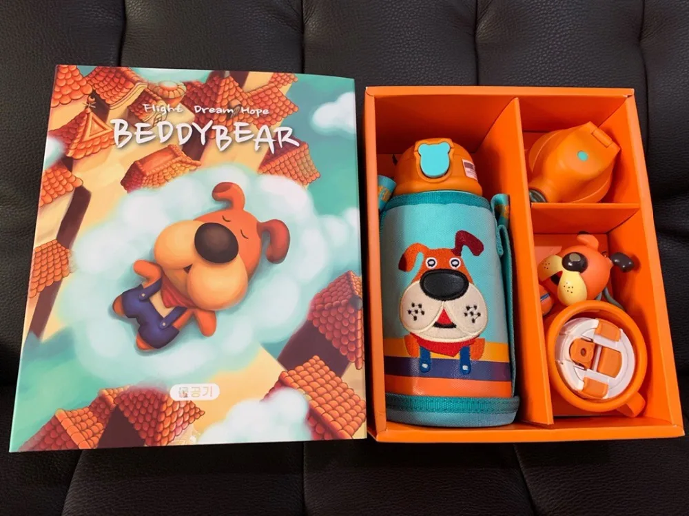 Beddybear заказной логотип печать детский термос двойной крышкой воды чашки набор мультфильм животных с соломинкой чашка из нержавеющей стали чайник