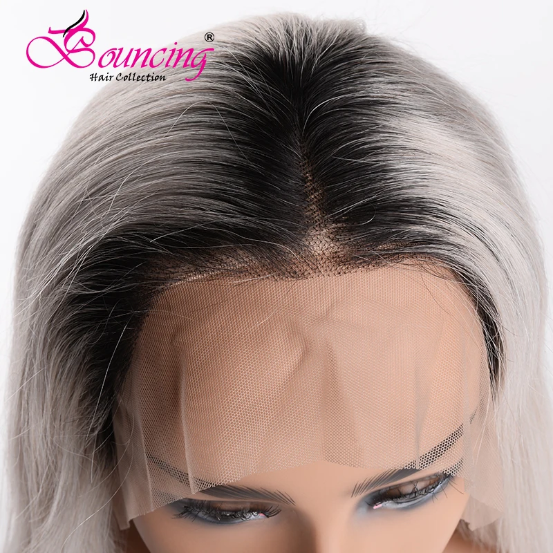Подпрыгивающие волосы Человеческие волосы remy 1b/серые Ombre BOB парики средняя часть 13*4 парики на шнурках с 180 плотностью для женщин