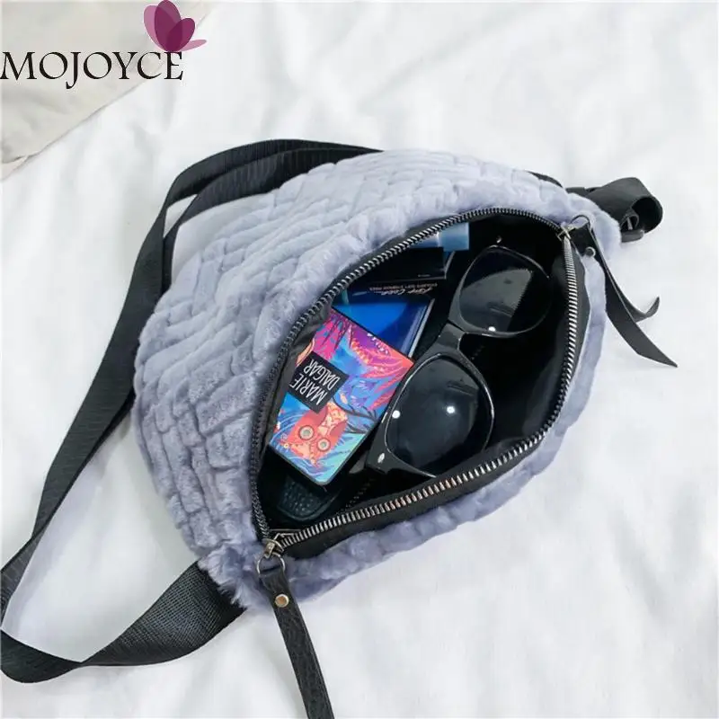 Women Plush Chest Bag Female Solid Color Fanny Waist Belt Pack Fashion Casual Shoulder Crossbody Bag