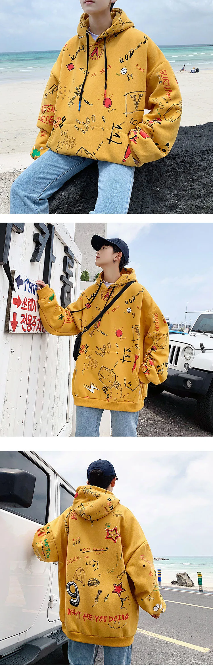 Teens Fashion Man Sweatshirts Hoodies Casual Personality Hoodie Print New Design Male Coats