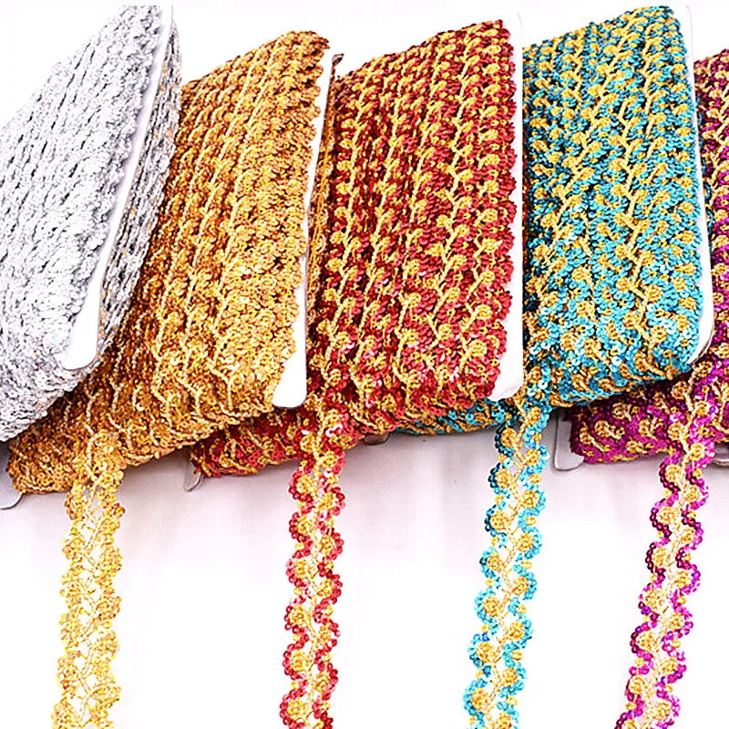 6 Yards Sequined Lace Ribbon Diy Trims S Wave Striped Crochet Braided Band Cosplay Costumes Appliqued Sewing Apparel 2.5CM