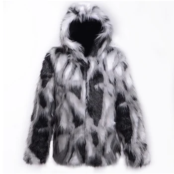 

New Men's Imitation Fox Fur Coat Short Hooded Design Eco-friendly Fur Overcoat Men Thick Faux Leather Wool Male Outerwear 6XL