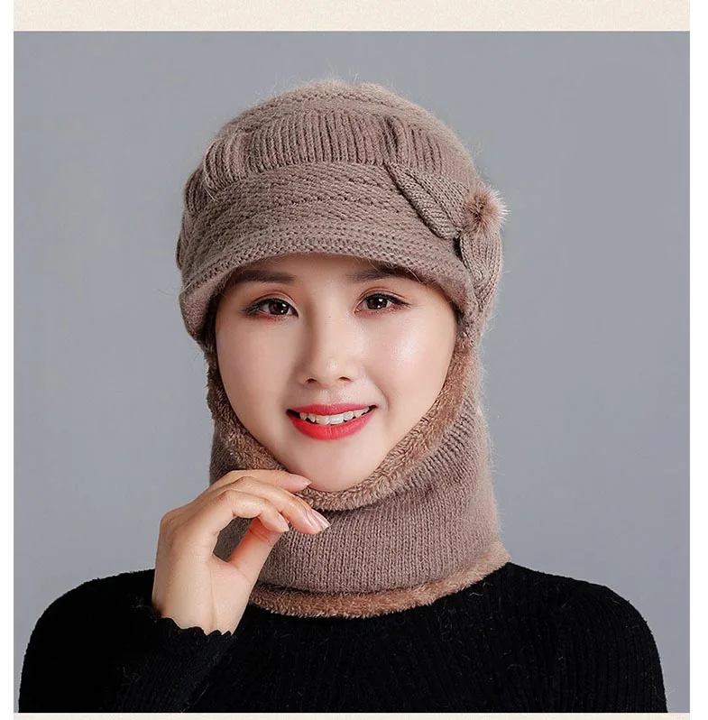 Зимние шапки Skullies Beanies, шляпа для мамы, бини для женщин, шерстяной шарф, шапки, Балаклава, маска, шляпа, бант, в полоску, вязаные шапки
