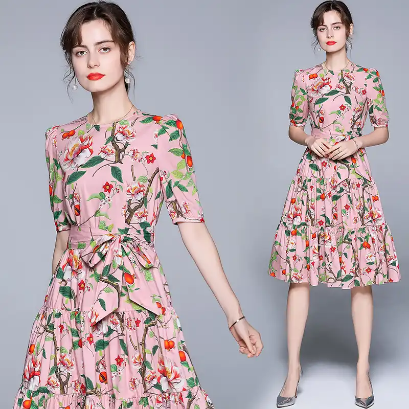 Wtianyuw Robe Mi Longue A Imprime Floral Pour Femme Manches Courtes Patchwork De Temperament Chic Slim Ceinture Coupe Trapeze Tenue De Bureau Nouvelle Collection Ete 2021 Aliexpress