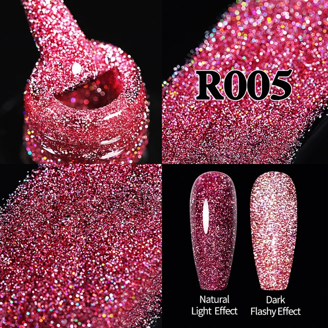 UR SUGAR 7.5ml Pink Reflective Glitter Gel Nail Polish Silver Purple Sequins Soak Off UV Gel Nail Art Manicuring Nail Gel Reflective -R005
