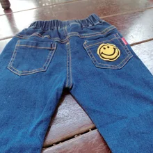 Весенне-осенние джинсы для мальчиков и девочек, детские джинсы, джинсы со смайликами