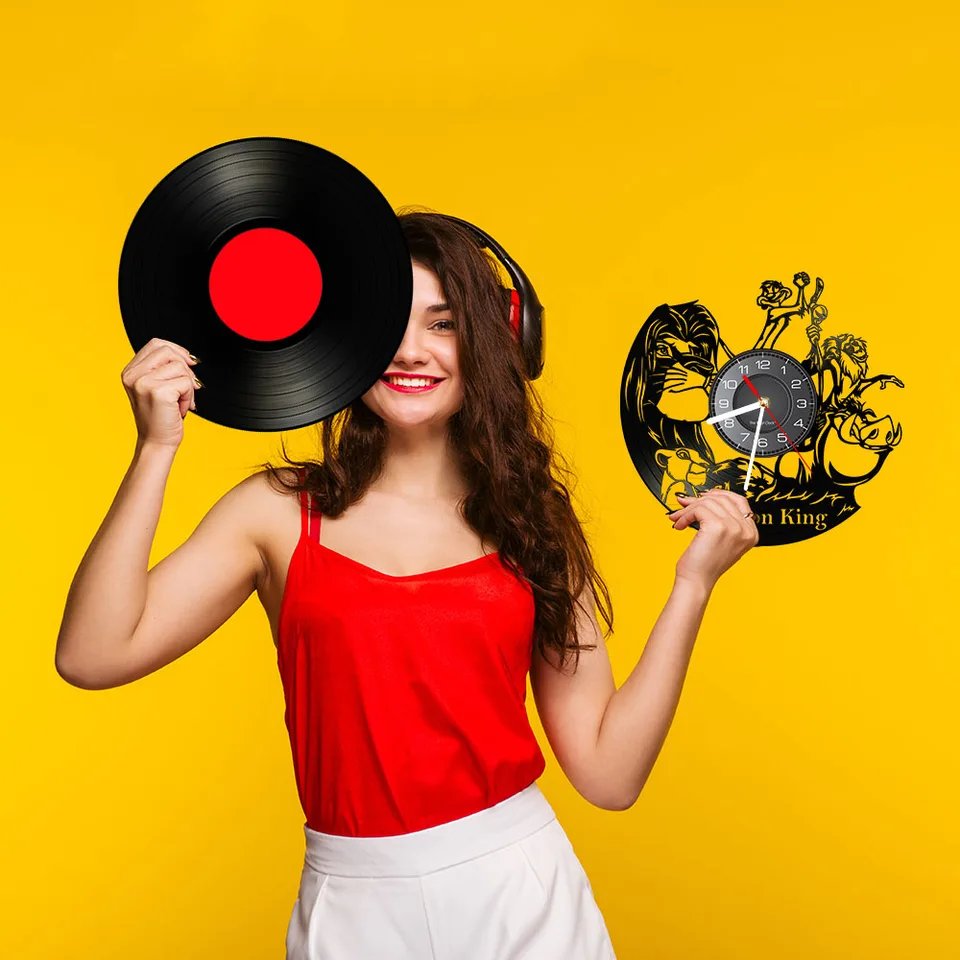 Art League House LED Vinyl Klok Afrika Safari Vinyl Record Wandklok - Zuid- Afrikaanse Dierlijke Beeldjes Handgemaakte Decor voor Thuis