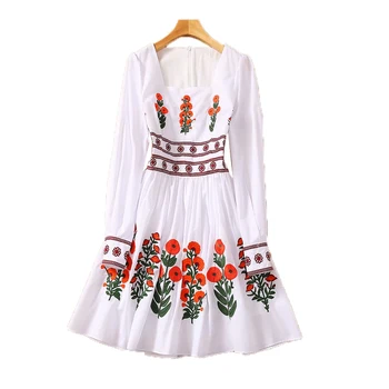 

Fall New Style Bohemian Retro Embroidery Ethnic Style Flowers Self-Cultivation Temperament Dress Women'S Clothing High Quality