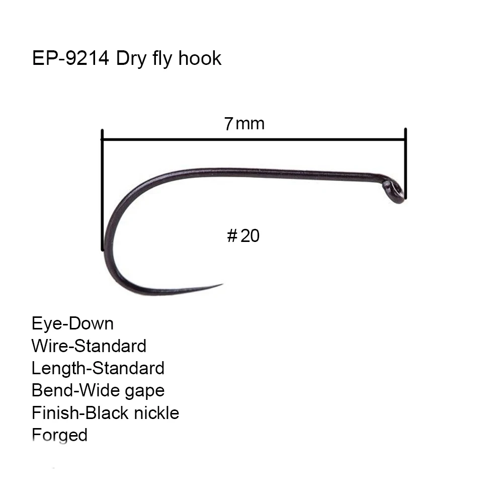 Eupheng Plus, 25 шт., 50 шт., EP-9214, вниз, глаз, Стандартный, тонкий, для соревнований, крючки для мух, без колючки, сухие, черные, никелированные, рыболовные крючки для мух