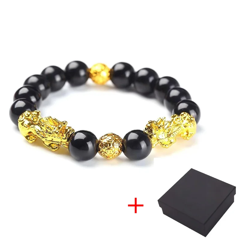 Obsidian Bead Bracelet Gold Pixiu Buddhism Good Luck Ladies Fashion