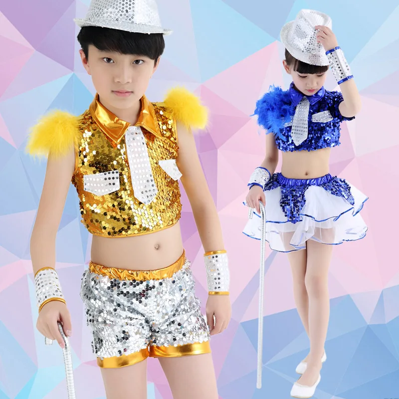 

Children's sequins jazz dance Latin dance performance costumes new style summer girls boys kindergarten dance costumes