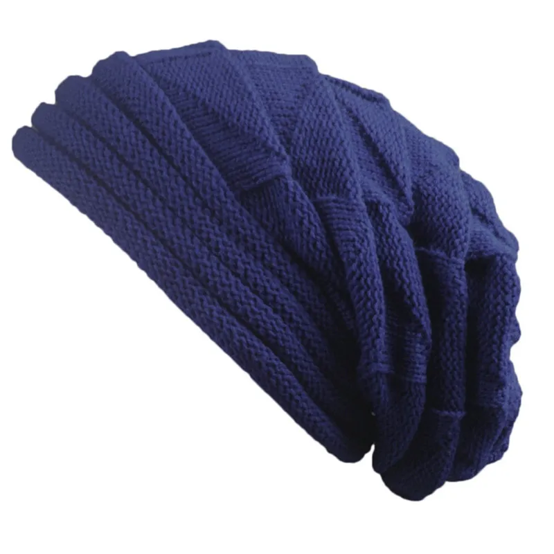 Navy Blue Повседневные вязаные шапки зимние шляпы со складками для женщин и мужчин Skullies Beanies cap s спортивная Лыжная шапка женская шапка-чулок - Цвет: Navy Blue