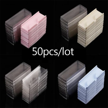 

50pcs/set Plastic Pink Beige Transparent Eye Lashes Case Lot Eyelashes Case Storage Packing Box Make Up Case 40#41