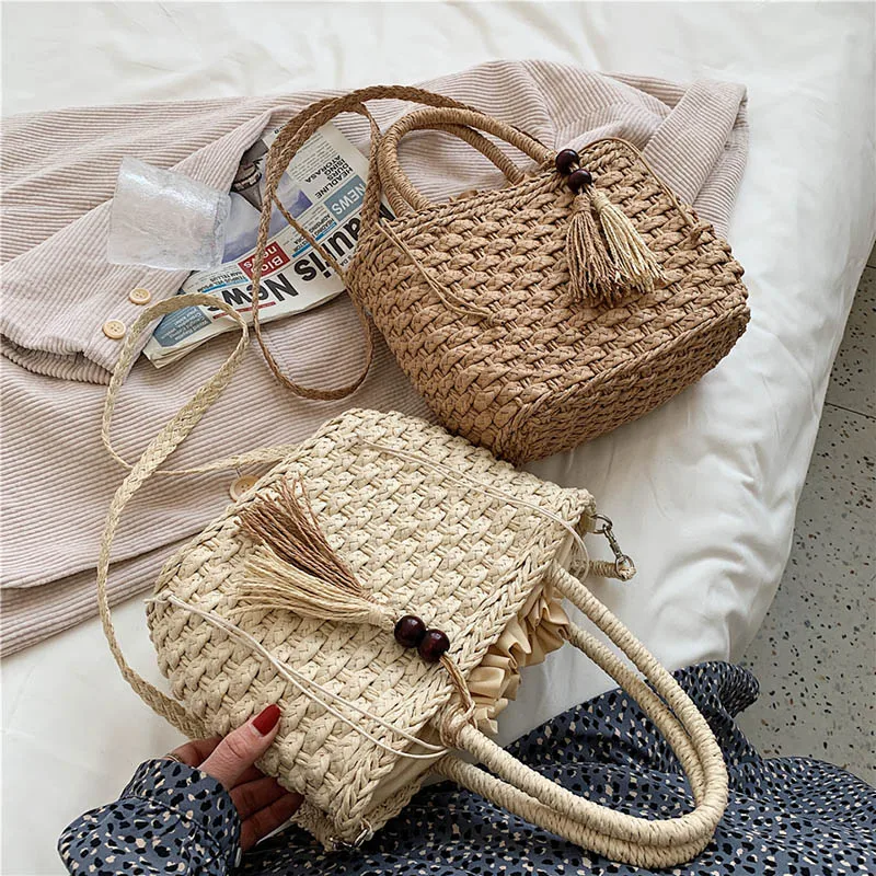 Wicker Bag Summer Straw Handbags 2021 Woven Straw Bucket Shoulder