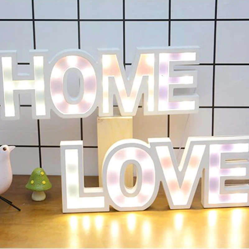 LEDIARY Wooden LED Letter Night Lights Golden A-Z Sign Alphabet HOME LOVE Wedding Birthday Party Wall Table Sofa Decor Lighting