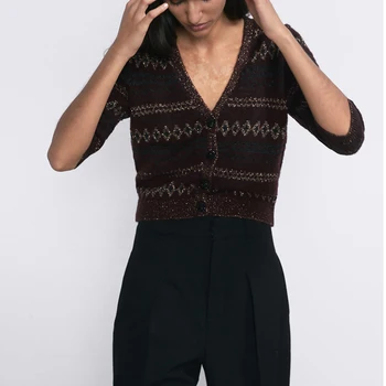 

New Autumn V neck Vintage Sweater V neck Single Breasted Knitted Cardigans Women Knittwear Open Stitch Coat WB9923