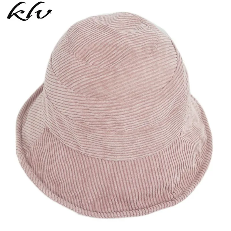 Женская Вельветовая бархатное ведро шляпа сплошной цвет с широкими полями Солнцезащитная шляпа рыбака - Цвет: PK
