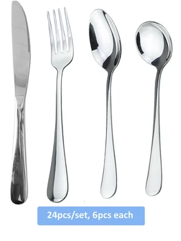 

Free shipping 24pcs/set Dinnerware Set SS304 Tableware Luxury Cutlery Set Knife Fork Restaurant Dining Silver color