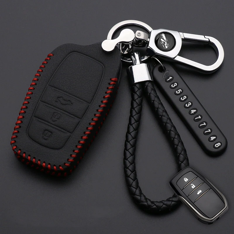 For-Toyota-Hilux-Fortuner-Land-Cruiser-Camry-leather-Remote-Key-Case-Fob-Shell-Cover-Skin-Holder