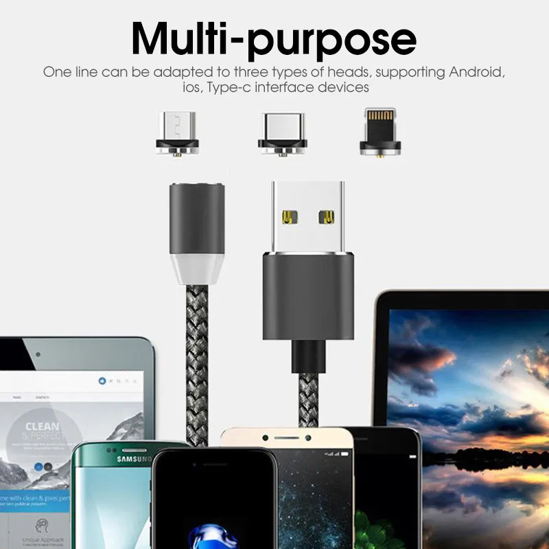1 м 2 м Магнитный кабель для быстрой зарядки для iPhone type-C кабели магнитное зарядное устройство для samsung Android Мобильный микро USB телефон провод шнур