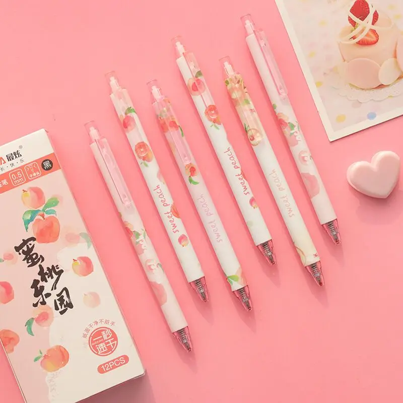 Sharkbang New Arrival 1PC 0.5mm Cute Fast Drying Sweet Peach Black Ink Press Portable Gel Pen Refillable School Stationery sharkbang new arrival jjoo series decor sticker scrapbook postcards kpop stickers for journal books albums stationery suppliers