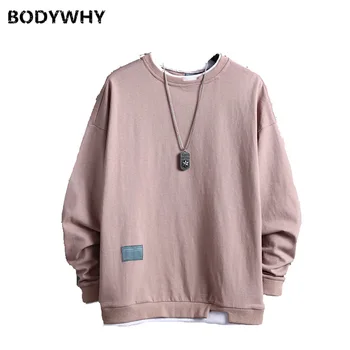 

Men Basic Round Neck Tops Cotton Sweatshirt Tracksuit Long Sleeve Sportswear Coat Pullovers Loose Solid Color Fashion Casual