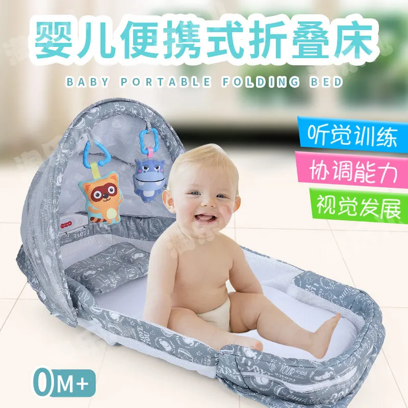 

Portable crib multifunctional bionic collapsible bed travel with mosquito net extended separator bed