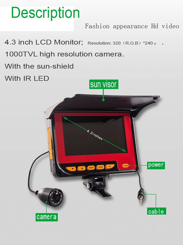 20 м 1000TVL рыболокатор подводный лед рыболовная камера инфракрасная камера ночного видения 4," ЖК-монитор 8 шт. ИК светодиодный светильник DVROPTIONAL