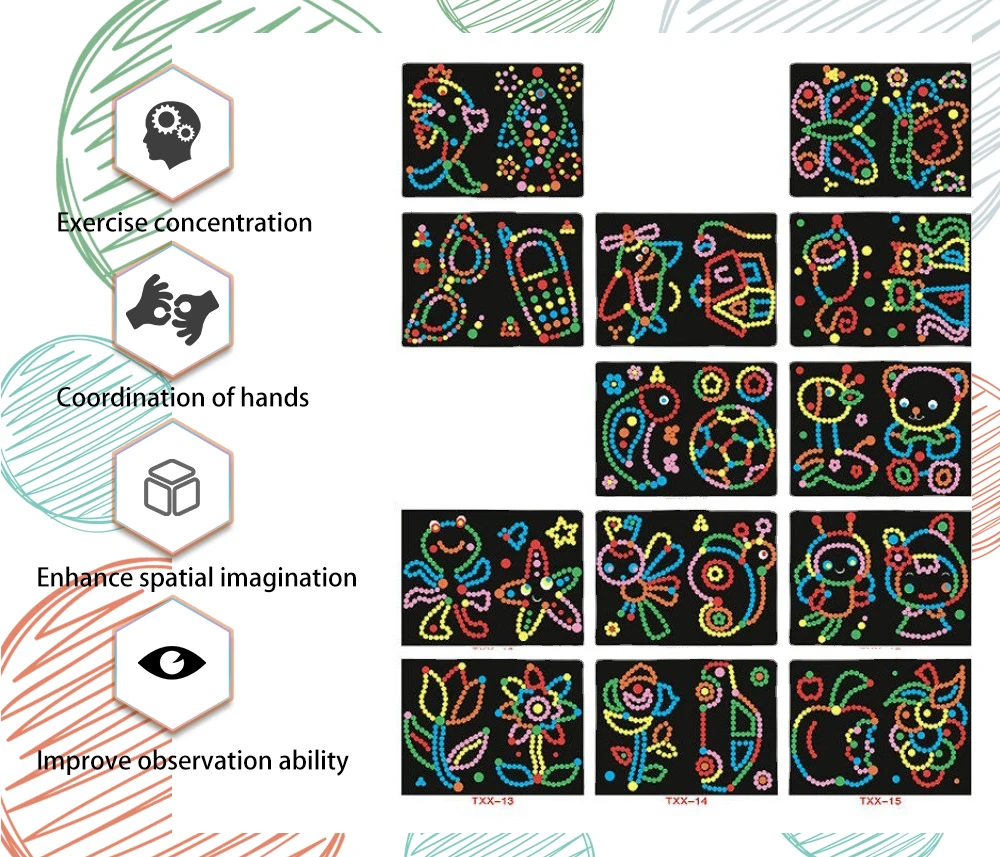 Children DIY Cartoon Dot Puzzle Colorful Cute Animal  Learning Early Education Toys Primary Mosaic Sticker Games for Kids Gifts