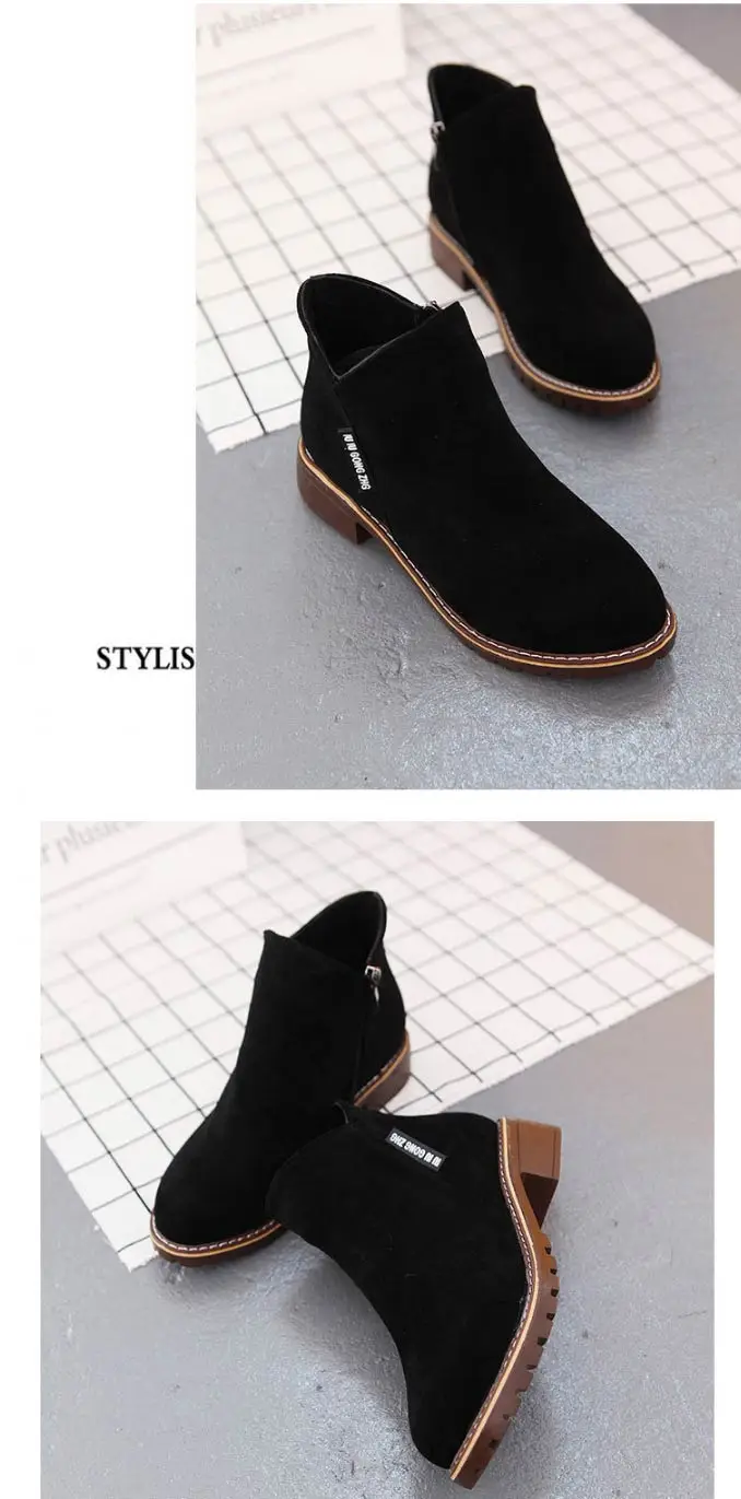 Winter boots women sneakers square heel casual shoes woman 2019 fashion side zipper solid adult women ankle boots women shoes (5)
